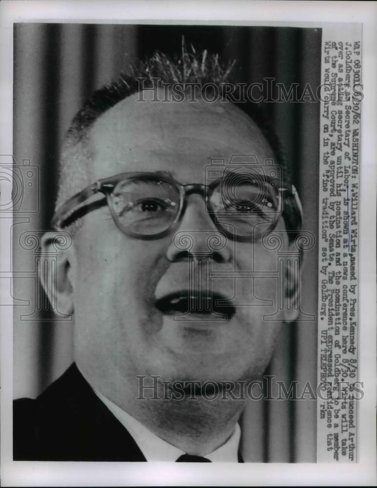 1962 Press Photo Labor Secretary W. Willard Wirtz - nef07036 - Historic Images