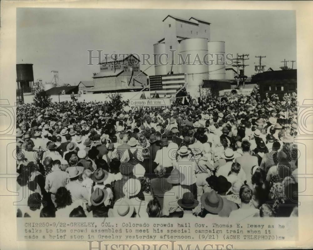 1949 Press Photo Crowd at Governor Thomas E. Dewey Campaign Speech, Colorado - Historic Images