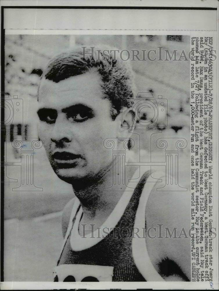 1967 Press Photo East Germany track star Juergen May defects to West Germany - Historic Images