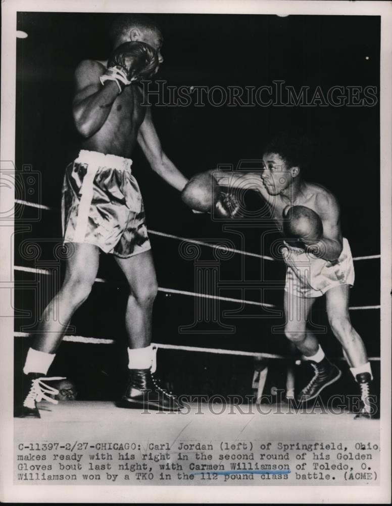 1951 Press Photo Carl Jordon vsCarmen Williamson in Chicago bout - net06760 - Historic Images