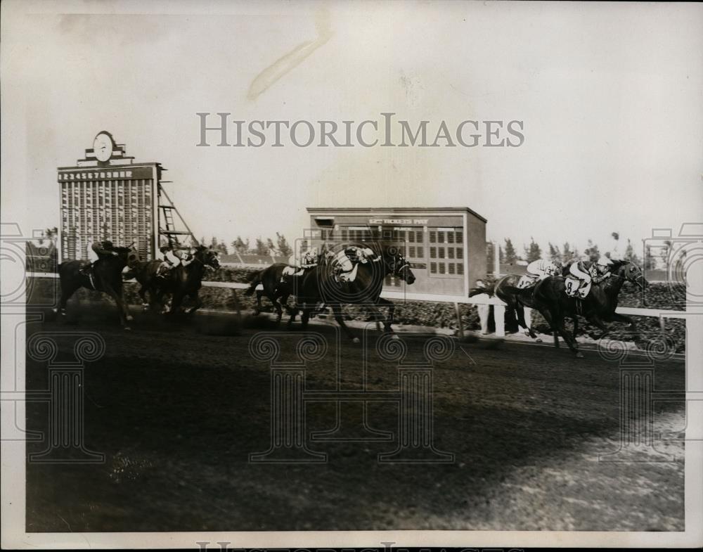 1935 Press Photo Bahama Handicap race at Hileah track Roman Soldier, Bloodroot - Historic Images