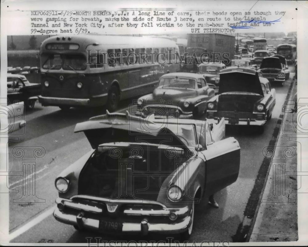 1959 Press Photo New York a long line of cars en route to Lincoln Tunnel NYC - Historic Images