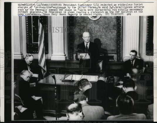 1960 Press Photo Pres Eisenhower Says Recently Downed U2 Plane Vitally Necessary - Historic Images