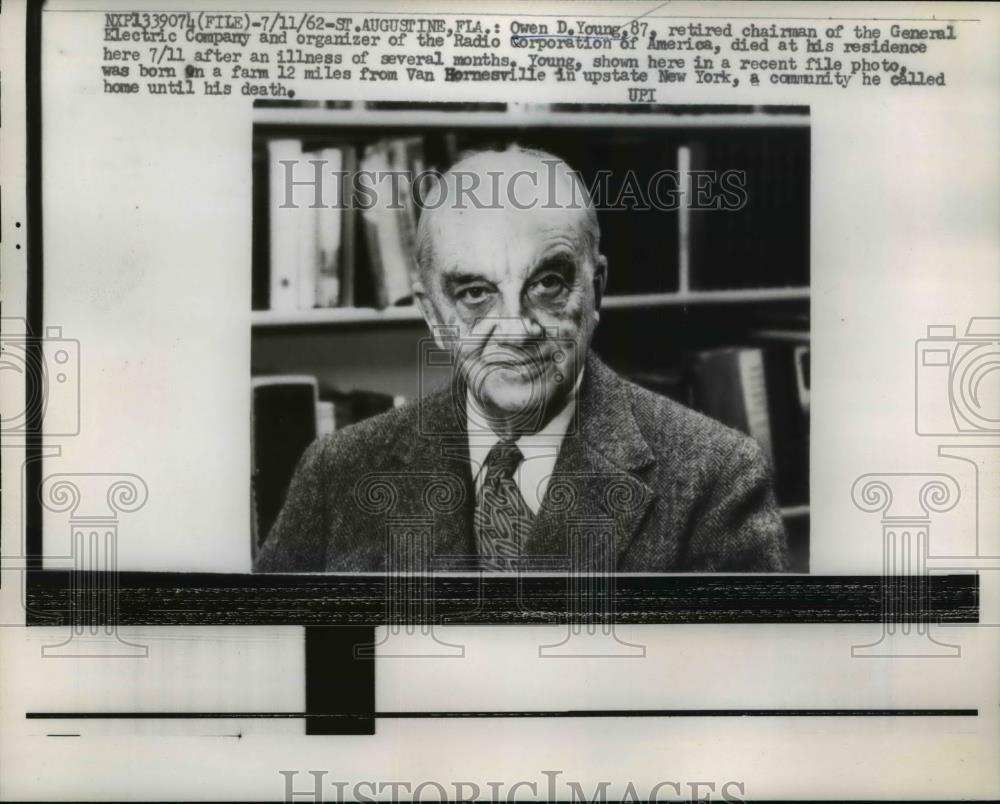 1962 Press Photo Owen Young of General Electric Company Dies At His Residence - Historic Images
