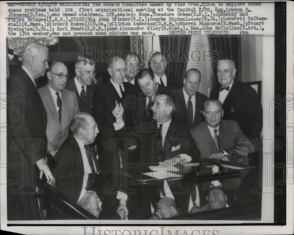 1956 Press Photo Lyndon B. Johnson in Senate Committee Meeting in Washington, DC - Historic Images