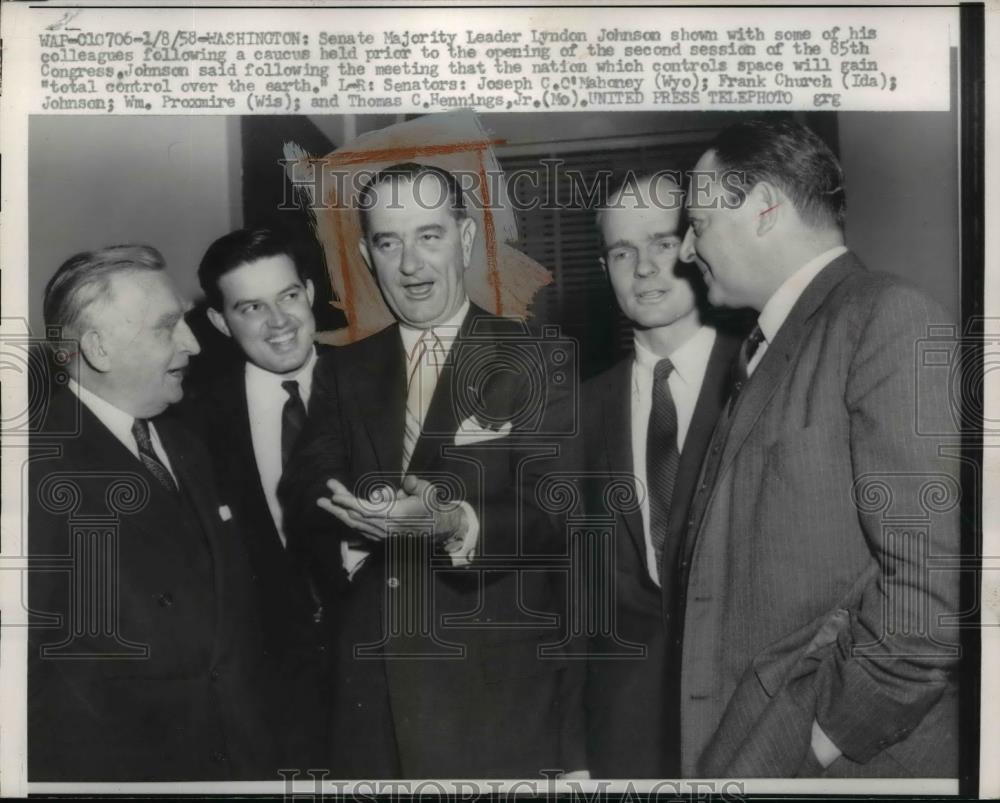 1958 Press Photo Senate Majority Leader Lyndon B. Johnson with Congress Members - Historic Images