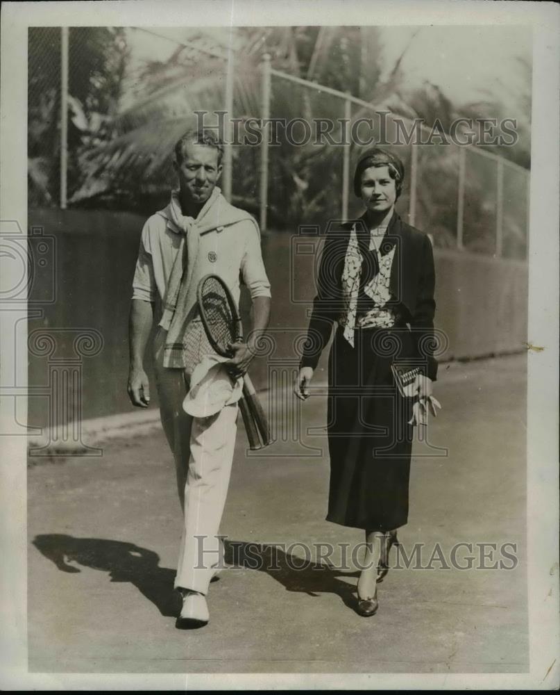 1932 Press Photo Mr &amp; Mrs Wilmer Allison at Flamingo Courts tennis in Florida - Historic Images