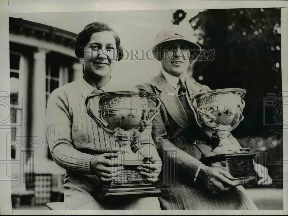 1935 Press Photo Wanda Morgan, Doris Chambers win Foursome Golf in England - Historic Images