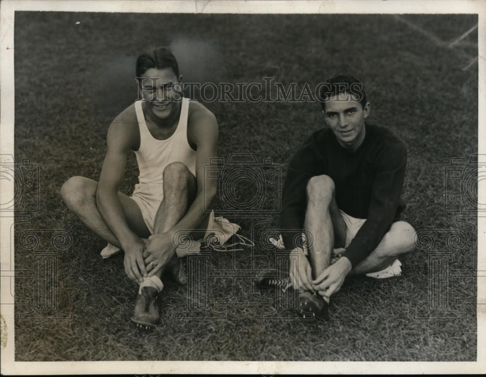 1932 Press Photo Gene Venzke &amp; Bill Carr at workout for Pennsylvania track - Historic Images