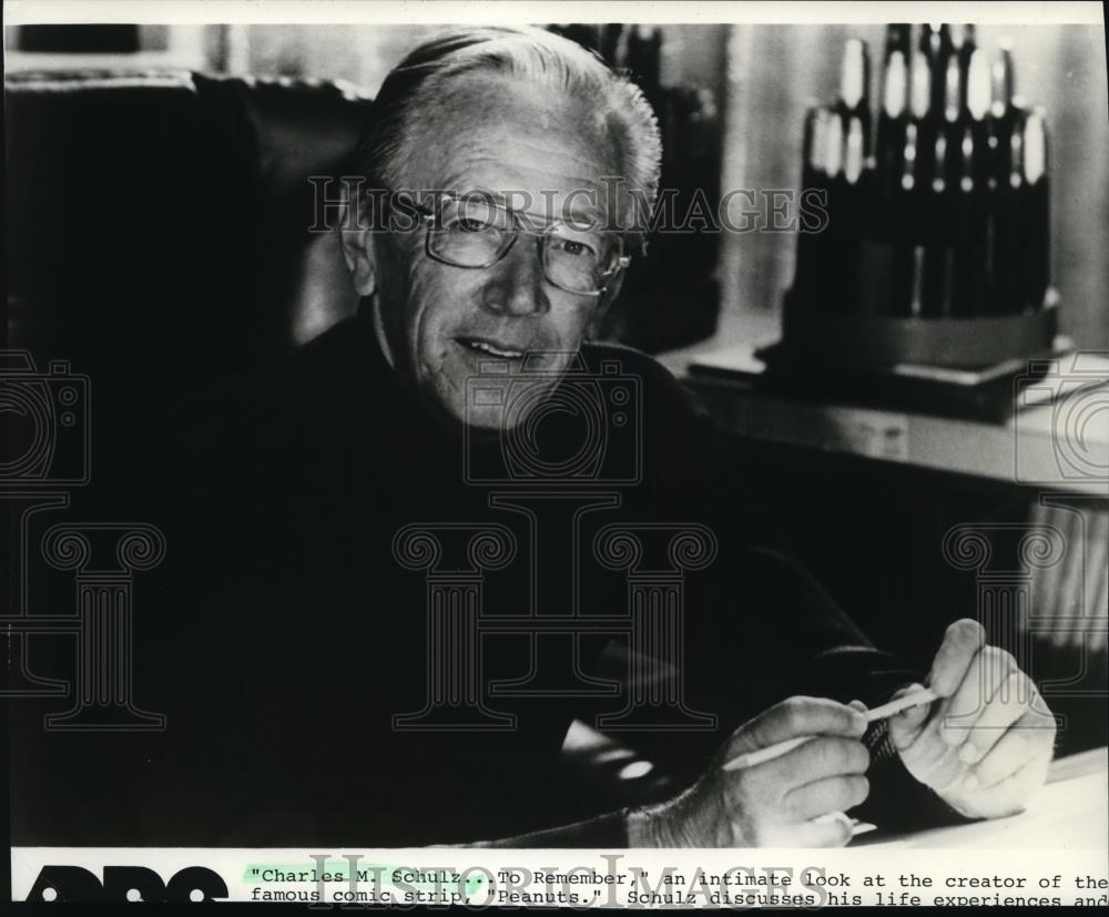 1980 Press Photo Charles M. Schulz, Peanuts creator, is profiled on PBS. - Historic Images