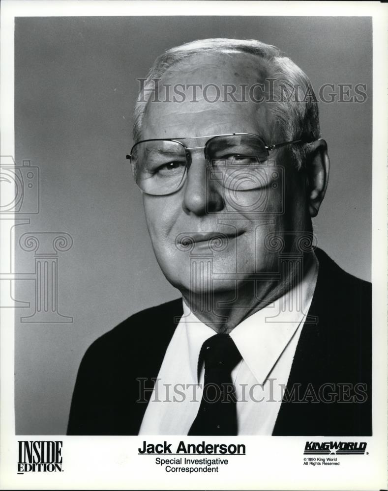1990 Press Photo Jack Anderson, investigative correspondent on Inside Edition. - Historic Images