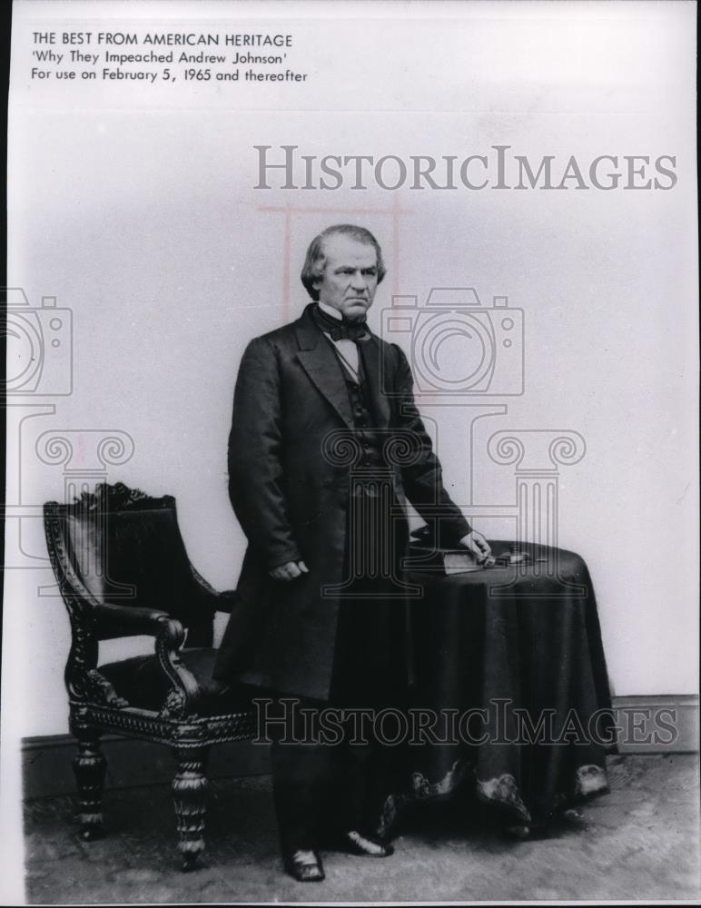 1965 Press Photo President Andrew Johnson featured in American Heritage. - Historic Images