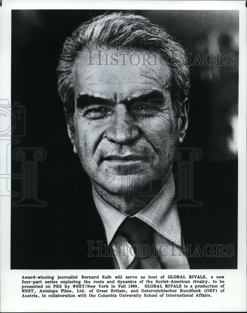 1988 Press Photo Bernard Kalb hosts Global Rivals on PBS. - spp02371 - Historic Images