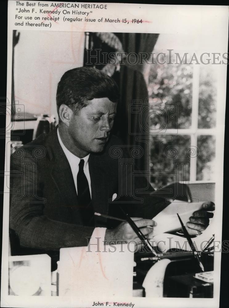 1964 Press Photo President John F. Kennedy as featured in American Heritage. - Historic Images