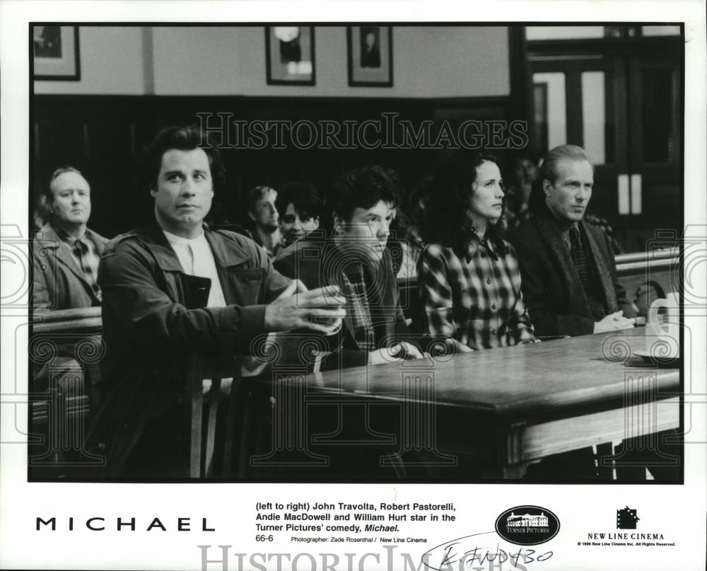 1996 Press Photo John Travolta and other ators in the comedy, &quot;Michael.&quot; - Historic Images