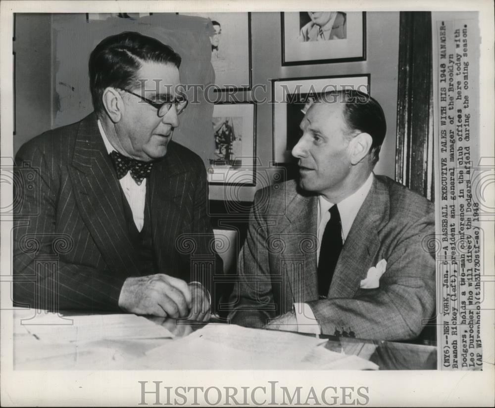 1948 Press Photo Branch Rickey, President and GM of the Brooklyn Dodgers - Historic Images