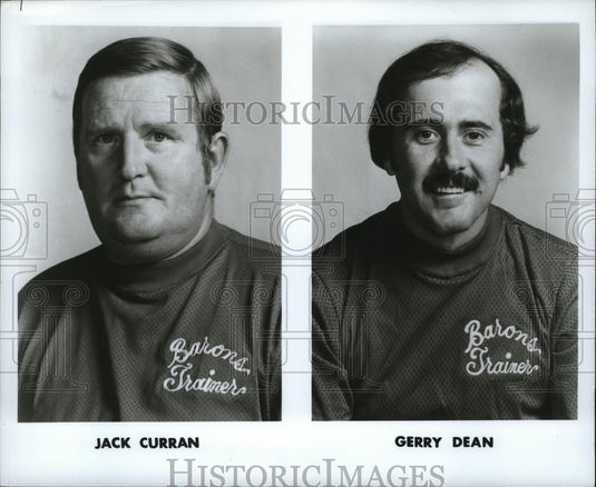 Press Photo Jack Curran and Gerry Dean as Cleveland Barons' trainers. - Historic Images