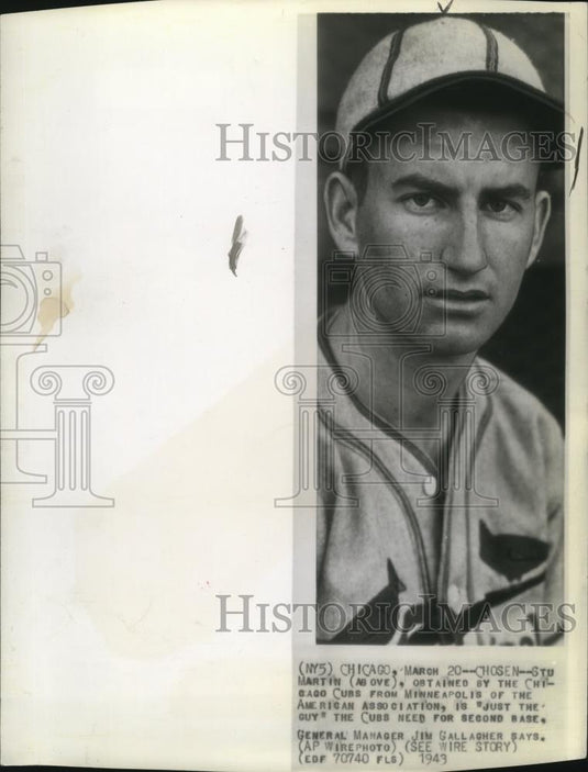 1943 Press Photo Stu Martin new member of the Chicago Cubs team. - cvb76691 - Historic Images