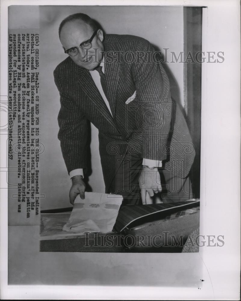 1957 Press Photo Phil Dickens, Suspended Indiana Coach - cvb76728 - Historic Images