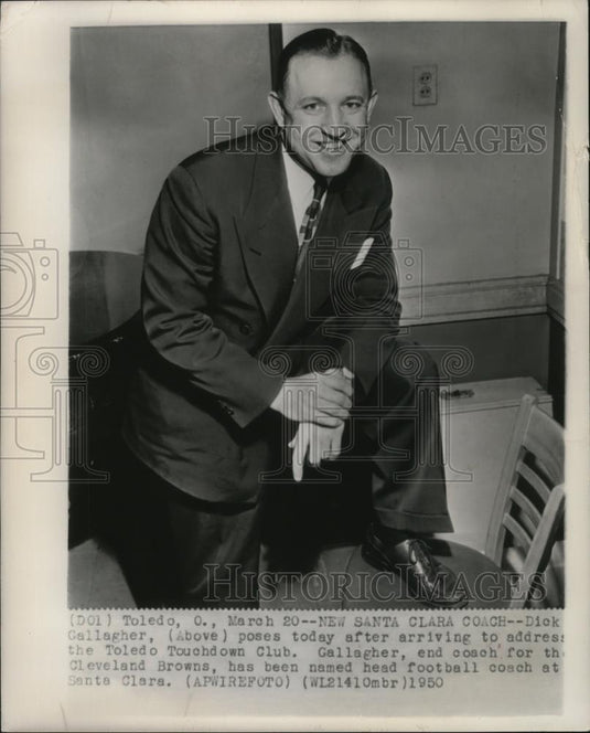 1950 Press Photo Dick Gallagher has been named Santa Clara's new coach. - Historic Images