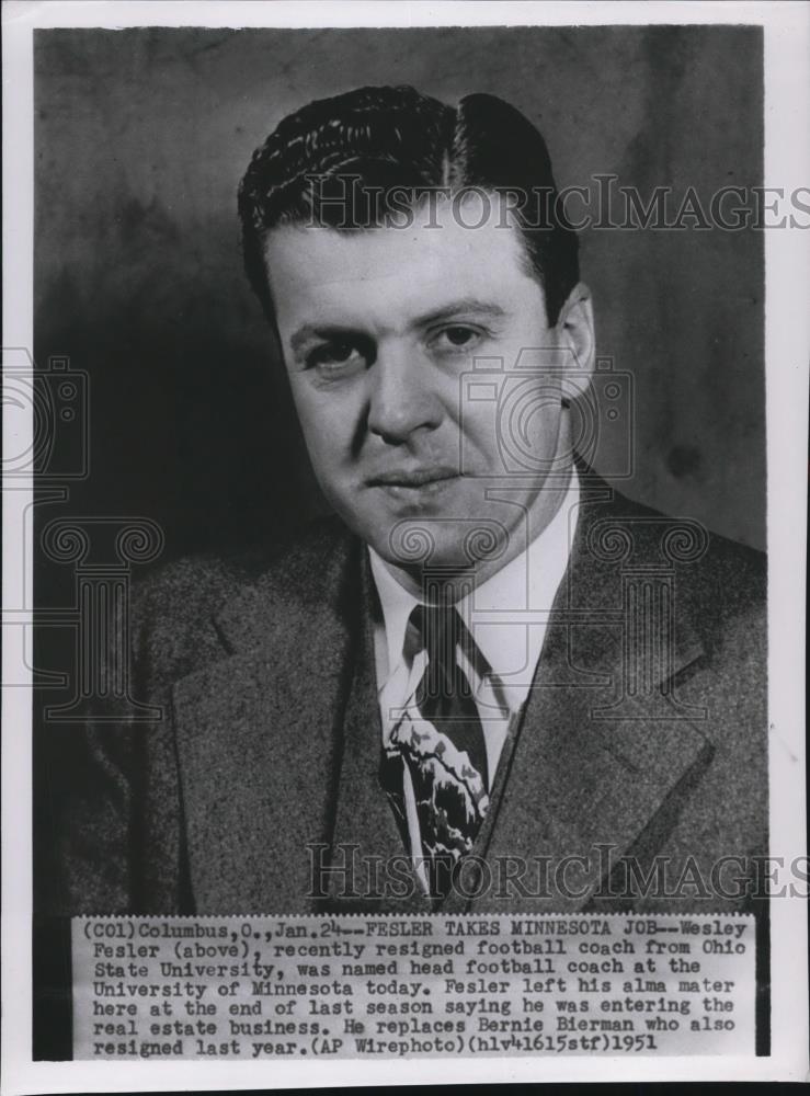 1951 Press Photo Wesley Fesler Named Head Football Coach at University of Minn - Historic Images