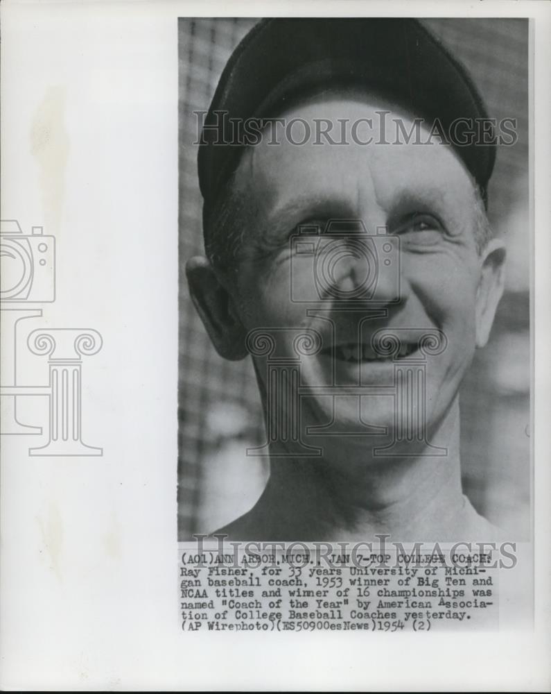 1954 Press Photo Ray Fisher Named Coach of the Year by Baseball Coaches - Historic Images