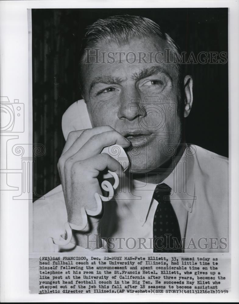 1959 Press Photo Pete Elliot Named University of Illinois Head Football Coach - Historic Images
