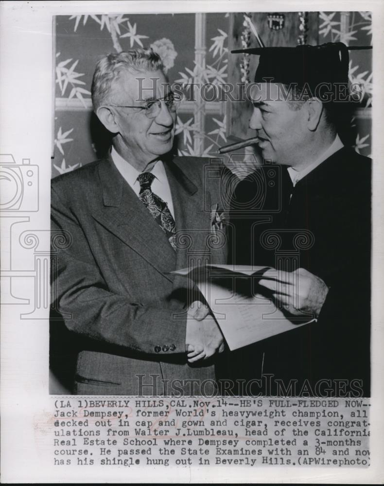 1950 Press Photo Jack Dempsey Graduating from California Real Estate School - Historic Images