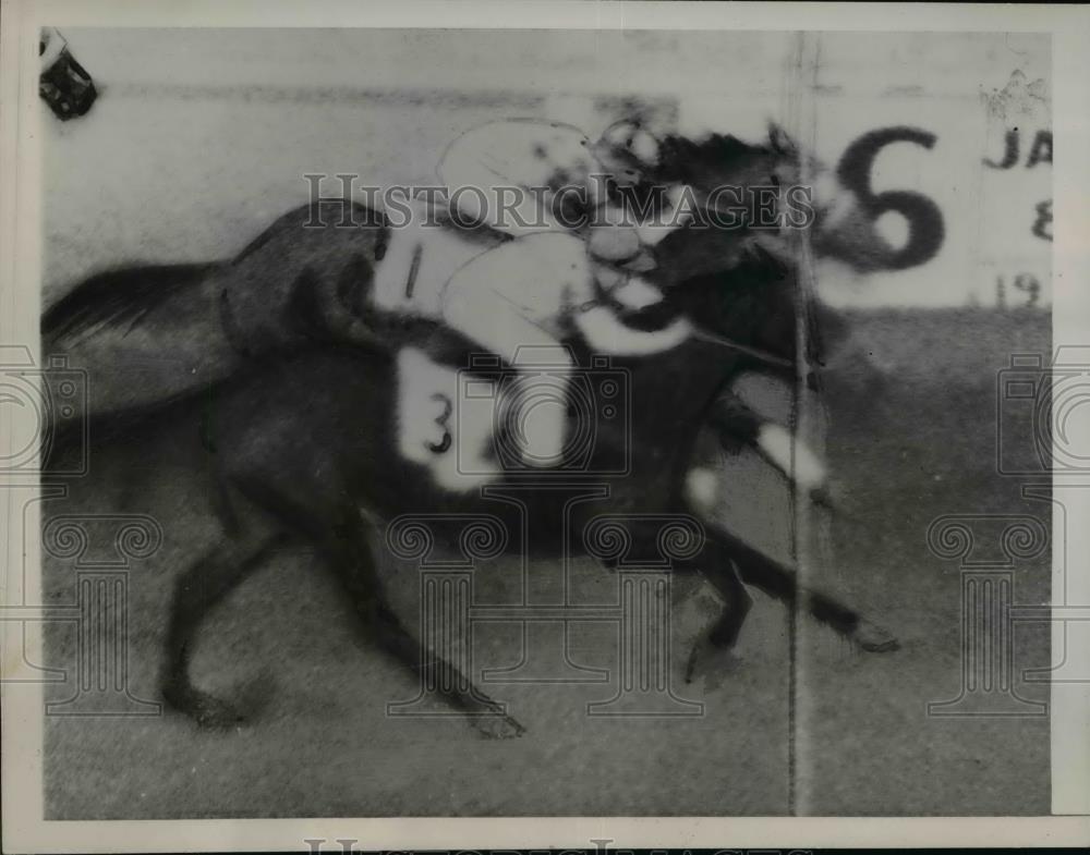 1936 Press Photo Santa Anita races Lady Bowman &amp; Marv, Barcarolle race - Historic Images