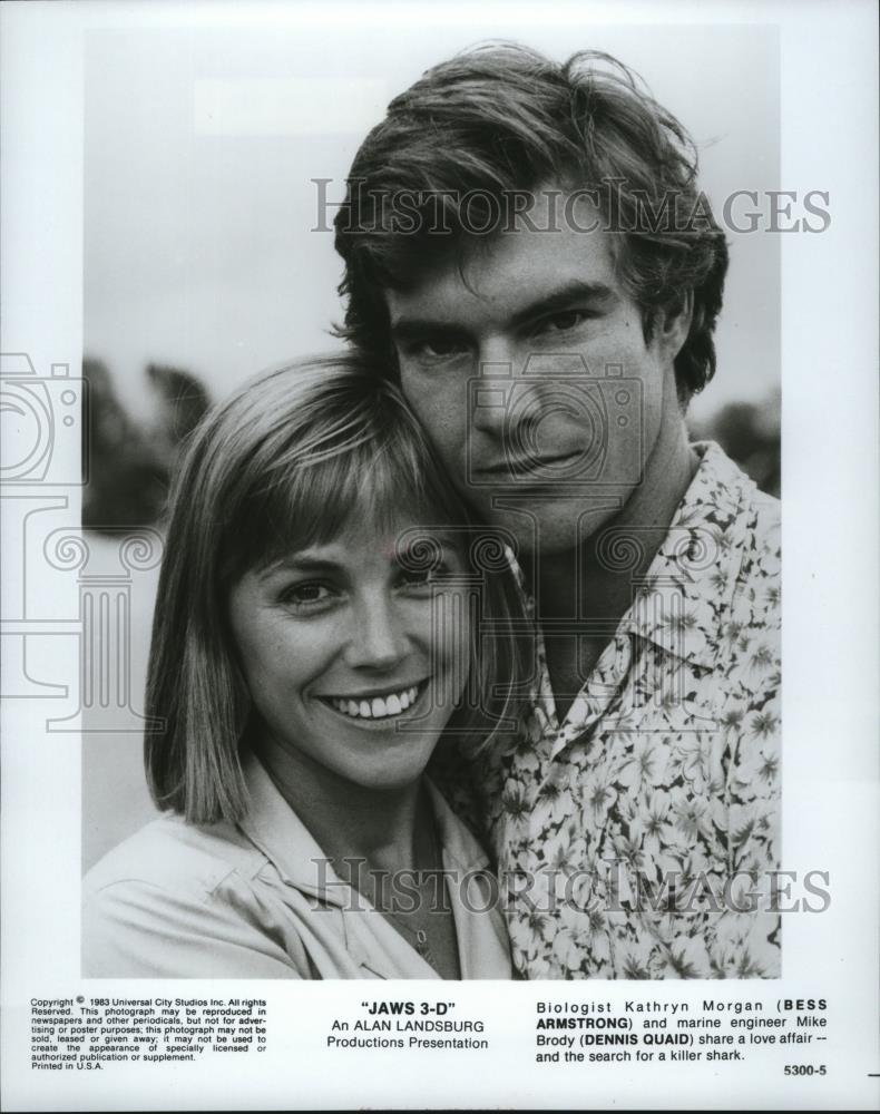 1983 Press Photo Bess Armstrong and Dennis Quaid in the movie Jaws 3-D - Historic Images