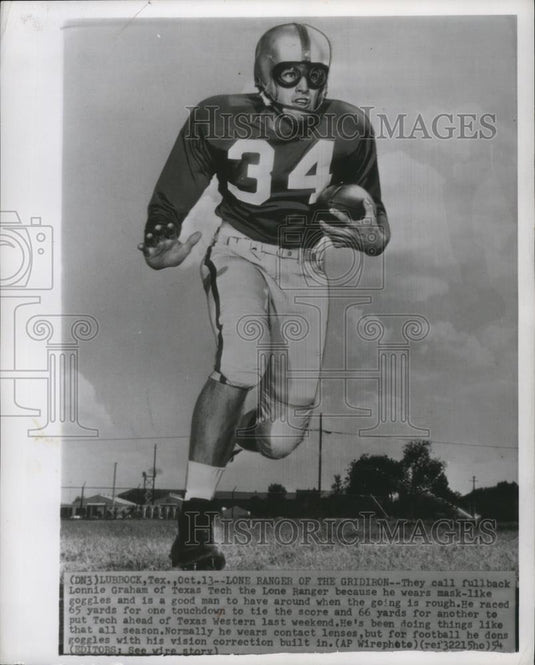 1954 Press Photo Texas Techs Lennie Graham is called Lone Ranger for his goggles - Historic Images