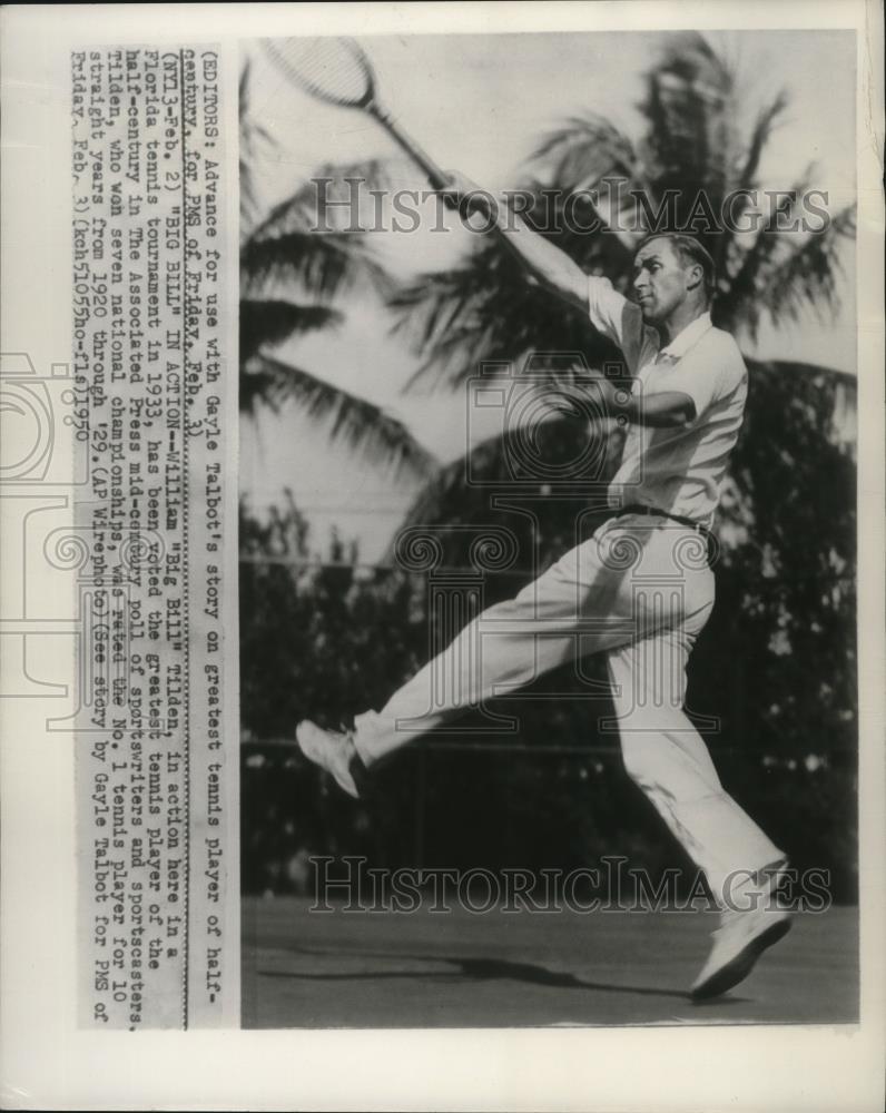 1950 Press Photo William Tilden, won the greatest tennis player of half century - Historic Images