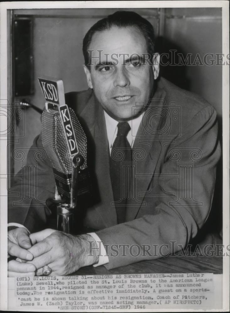 1946 Press Photo James Sewell announces resignation from the St. Louis Browns - Historic Images