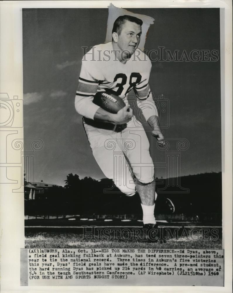 1960 Press Photo Ed Dyas, field goal kicking fullback at Auburn - cvb77514 - Historic Images