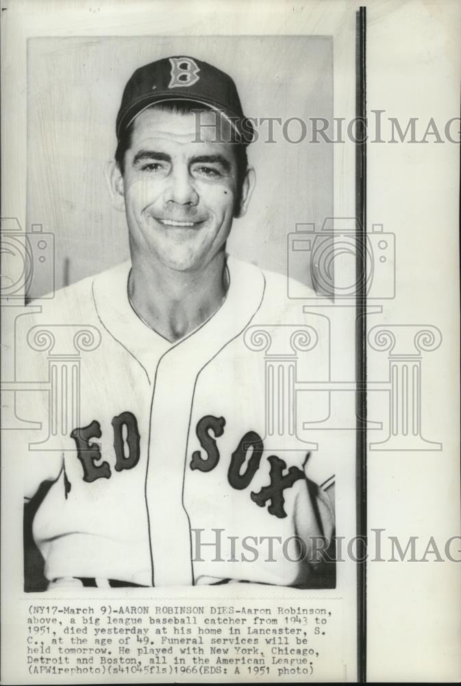 1951 Press Photo Aaron Robinson, Red Sox baseball catcher, dies at the age of 49 - Historic Images