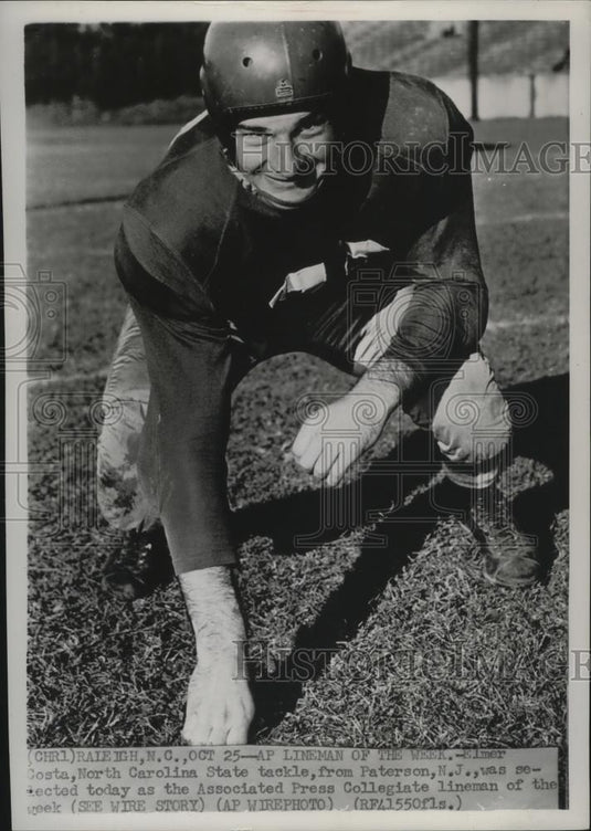1936 Press Photo Elmer Costa, North Carolina tackle as lineman of the week - Historic Images
