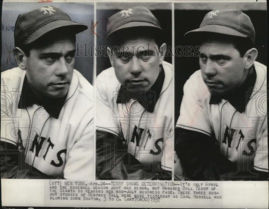 1937 Press Photo Manager Bill Terry of the Giants shows determination - Historic Images