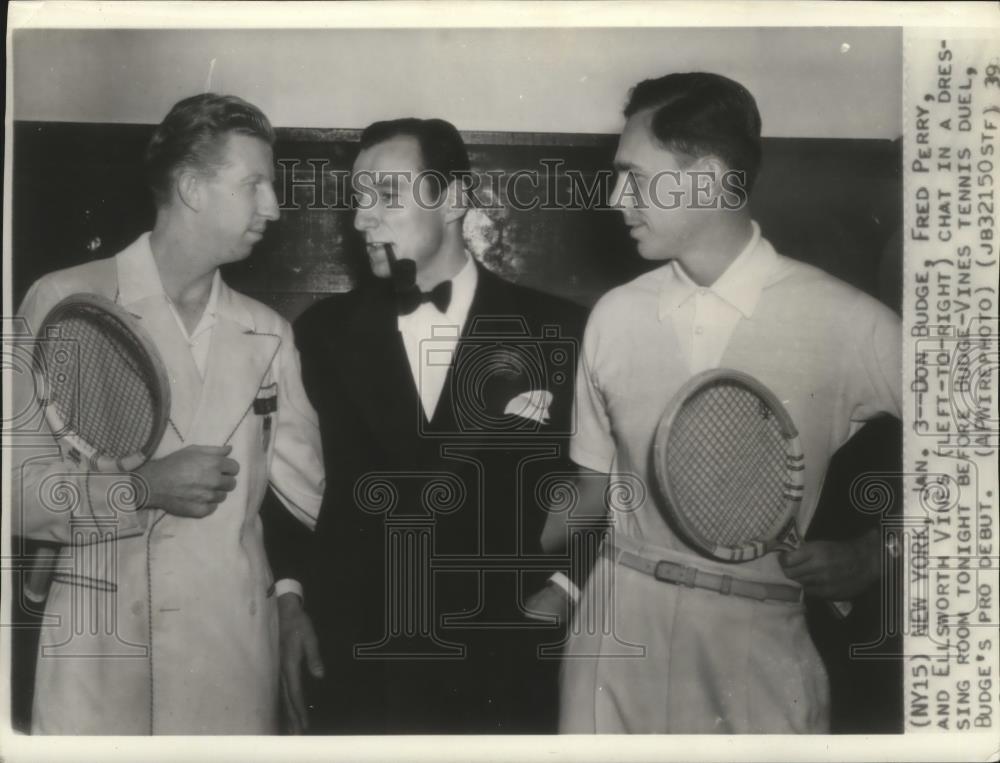 1939 Press Photo Tennis-Don Budge-Fred Perry-Ellsworth Vines, chat before a duel - Historic Images