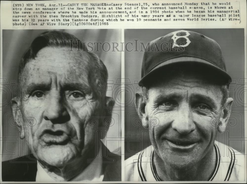 1965 Press Photo Casey Stengel steps down as manager of the New York Mets - Historic Images