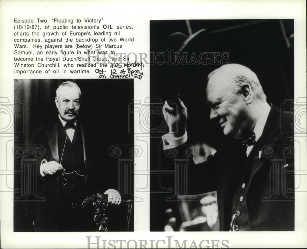 1987 Press Photo Marcus Samuel and Wilson Churchill on Floating Victory series - Historic Images