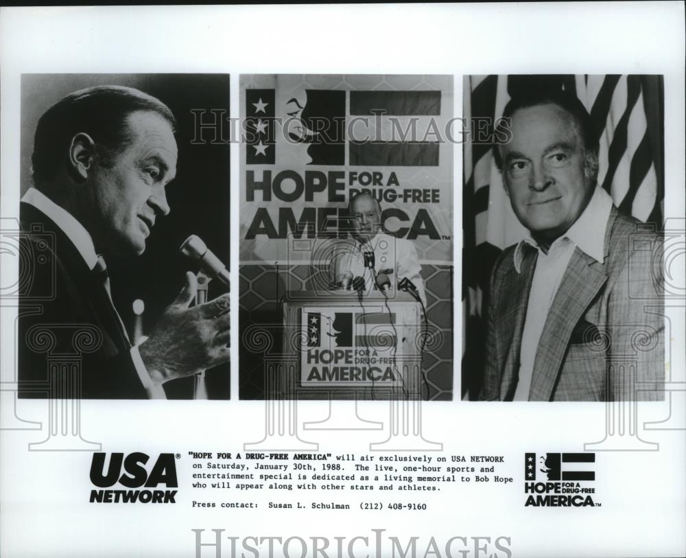 1988 Press Photo Bob Hope in &quot;Hope For A Drug-Free America&quot; on USA Network - Historic Images