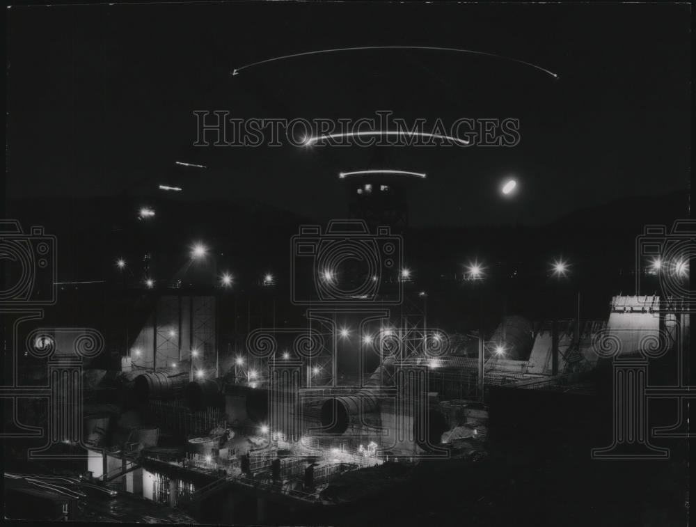 1957 Press Photo Night scene at the Noxon Dam - spx09171 - Historic Images