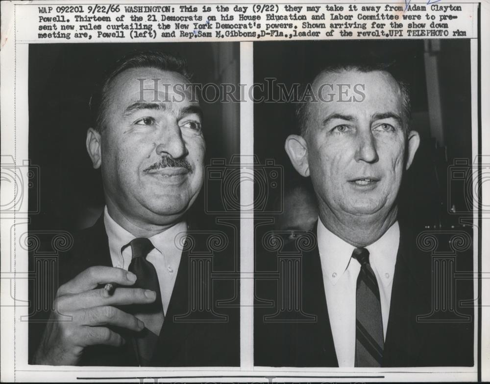 1966 Press Photo Adam Clayton Powell, Sam M. Gibbons at House Education Meeting - Historic Images