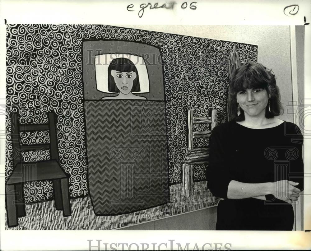 1988 Press Photo Leslie Nichol at her Art Show at Great Northern Corp Center - Historic Images