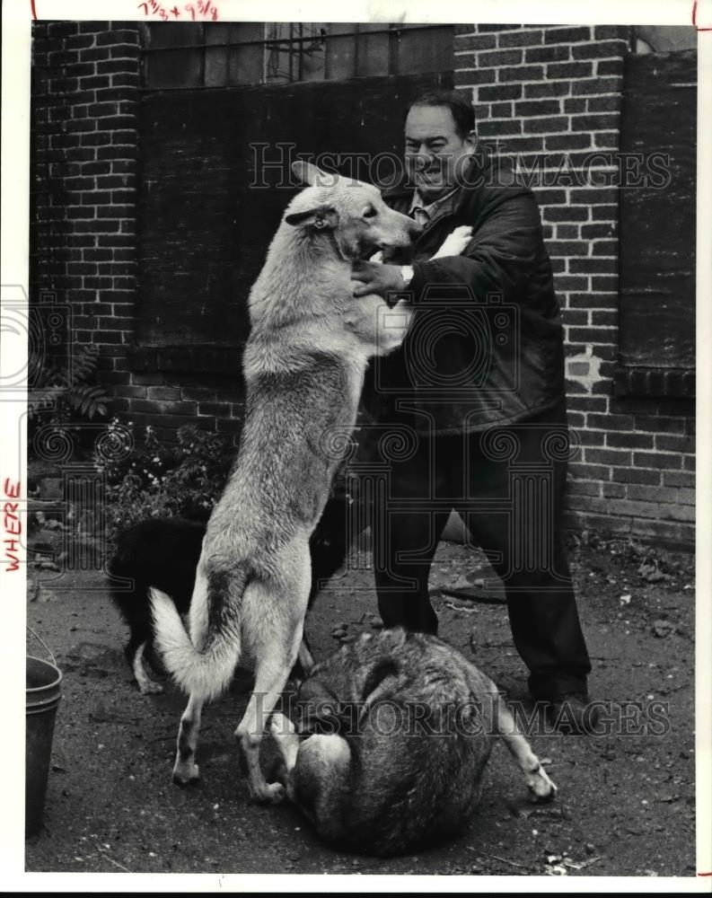 1991 Press Photo Mort Myers and some of his guard dogs - cva34567 - Historic Images