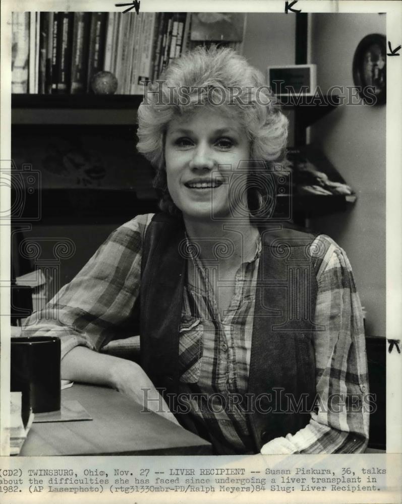 1984 Press Photo Susan Piskura talks about her life after her liver transplant - Historic Images