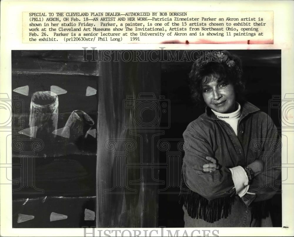 1991 Press Photo Artist Patricia Zinmeister Parker- Cleveland Art Museum exhibit - Historic Images