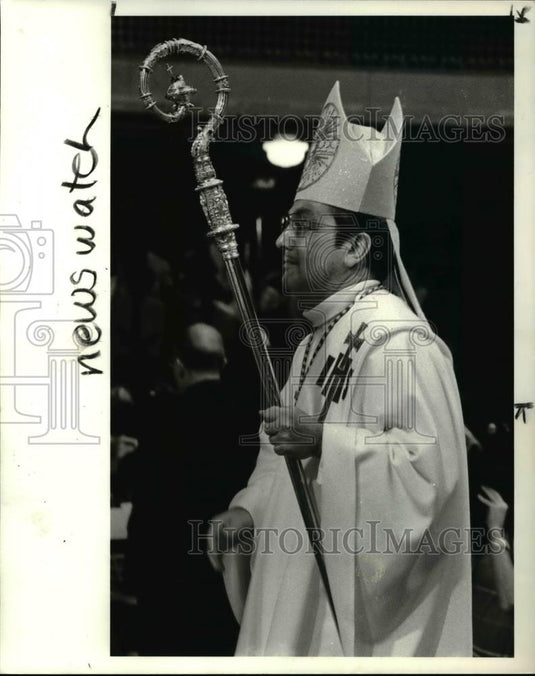 1985 Press Photo Bishop Anthony Pilla at founding ceremonies of John Carroll - Historic Images