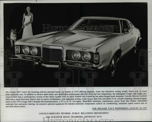 1973 Press Photo 1974 Lincoln Mercury Cougar XR-7 - cvb68237 - Historic Images