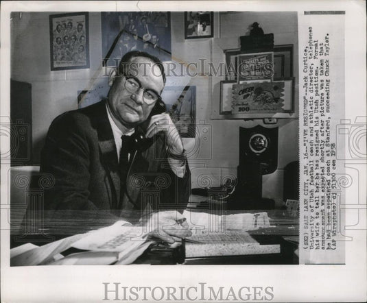 1958 Press Photo Jack Curtice calls wife to tell her he's resigning. - Historic Images